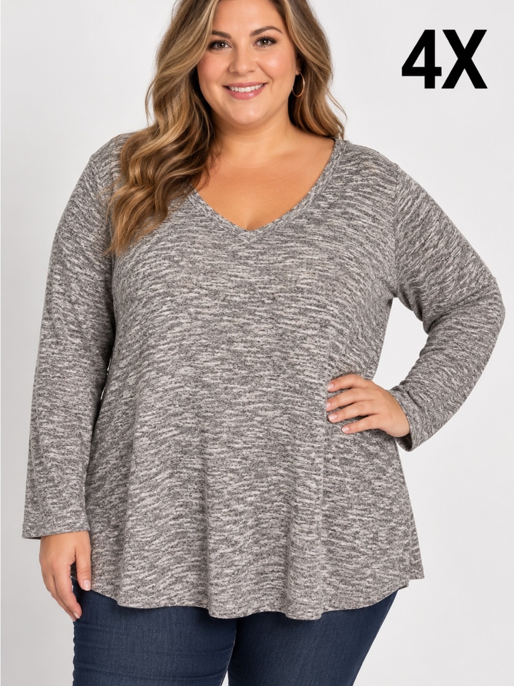 Faded Glory Gray Heather V-Neck Pullover Sweater